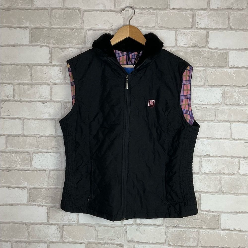 Romfh Pink Plaid Lining Black Quilted Riding Vest Size XL